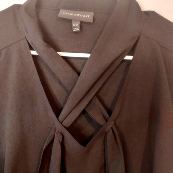 Lane BRYANT Career black button down BLOUSE NECK TIE SCARF RIBBON BOW sz 22W 24W - Picture 4 of 9